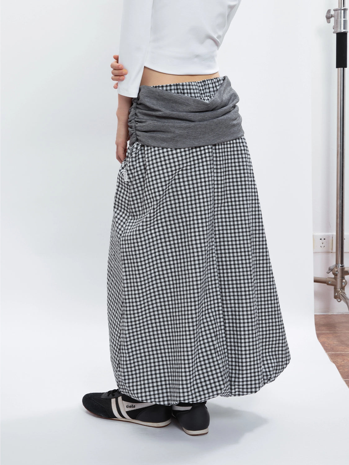 FUNKYFUN Splicing Pleated Plaid Pendulum Middle Skirt Bud Skirt