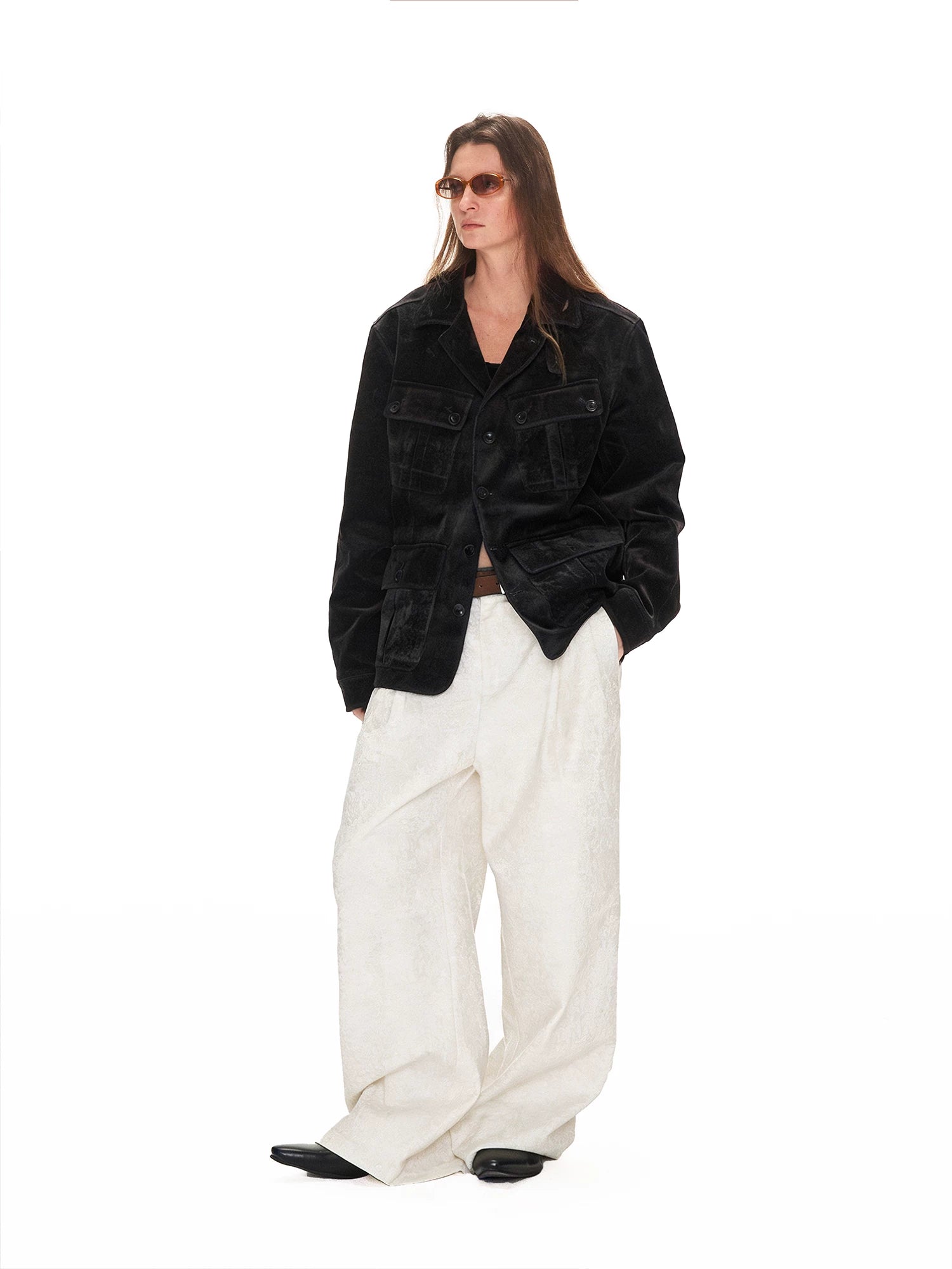 ANTERIOR LOVED Fleece Multi-pocket Denim Slim-fit Stand-up Jacket