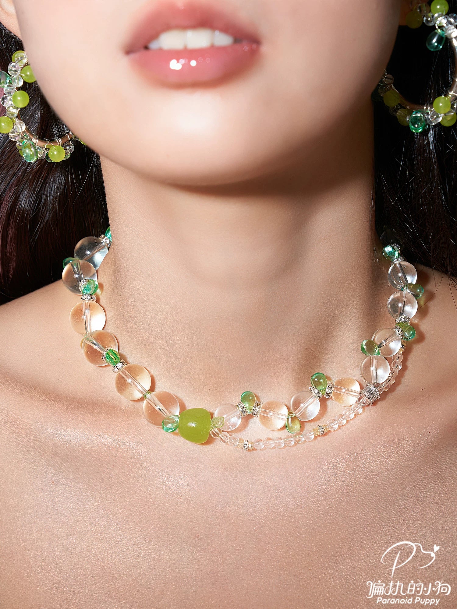 PP Green Apple Crystal Beaded Versatile Clavicle Chain