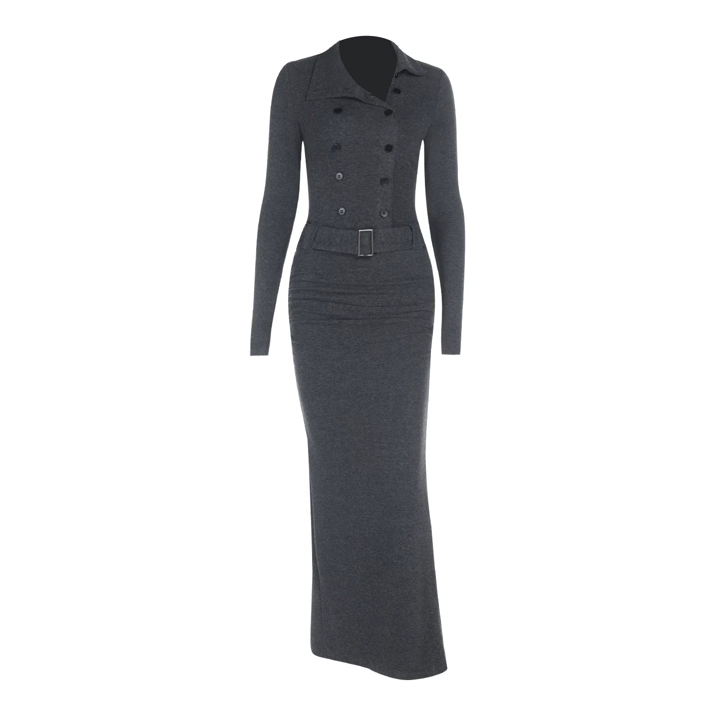 Instunning Turtleneck Long-sleeved Breasted Belt Temperament Dress