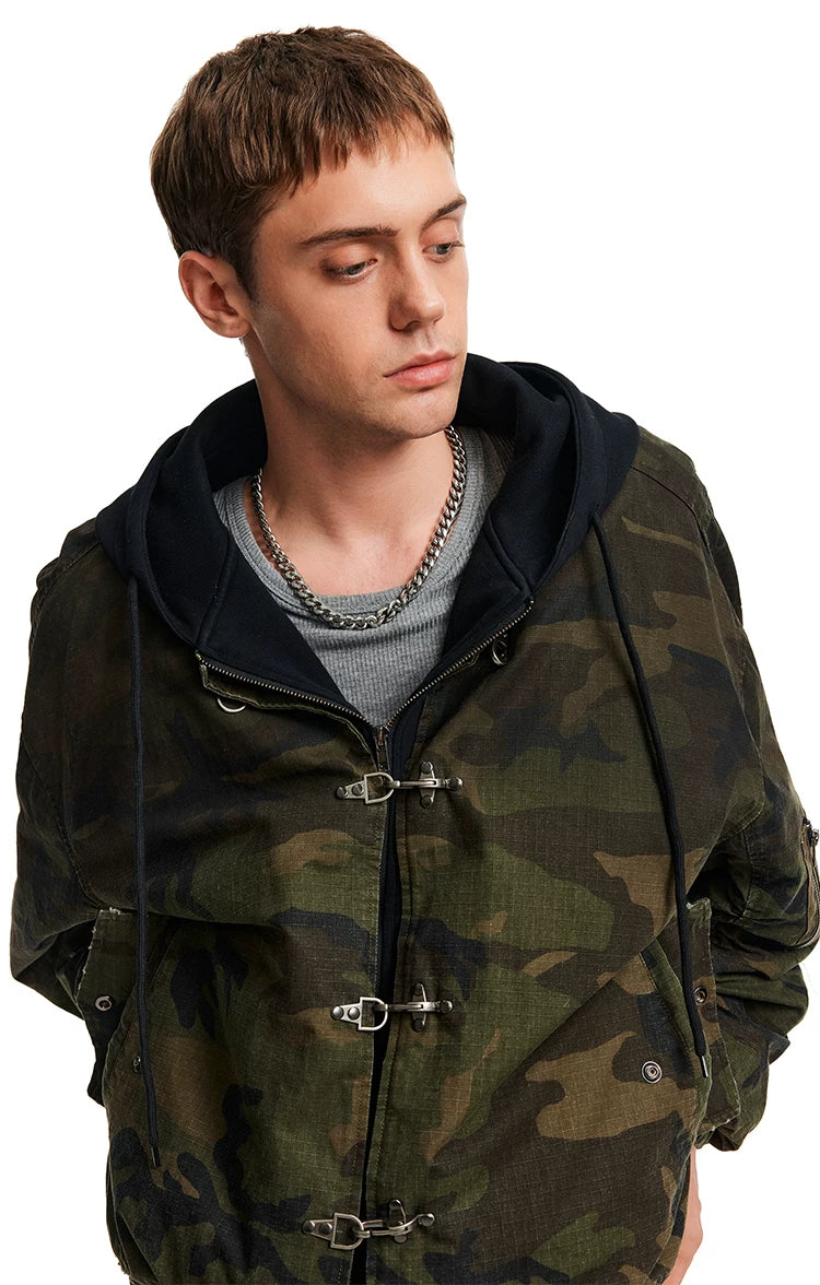 MADWITCH Retro Old Camouflage Aircraft Buckle Hooded Cotton Jacket
