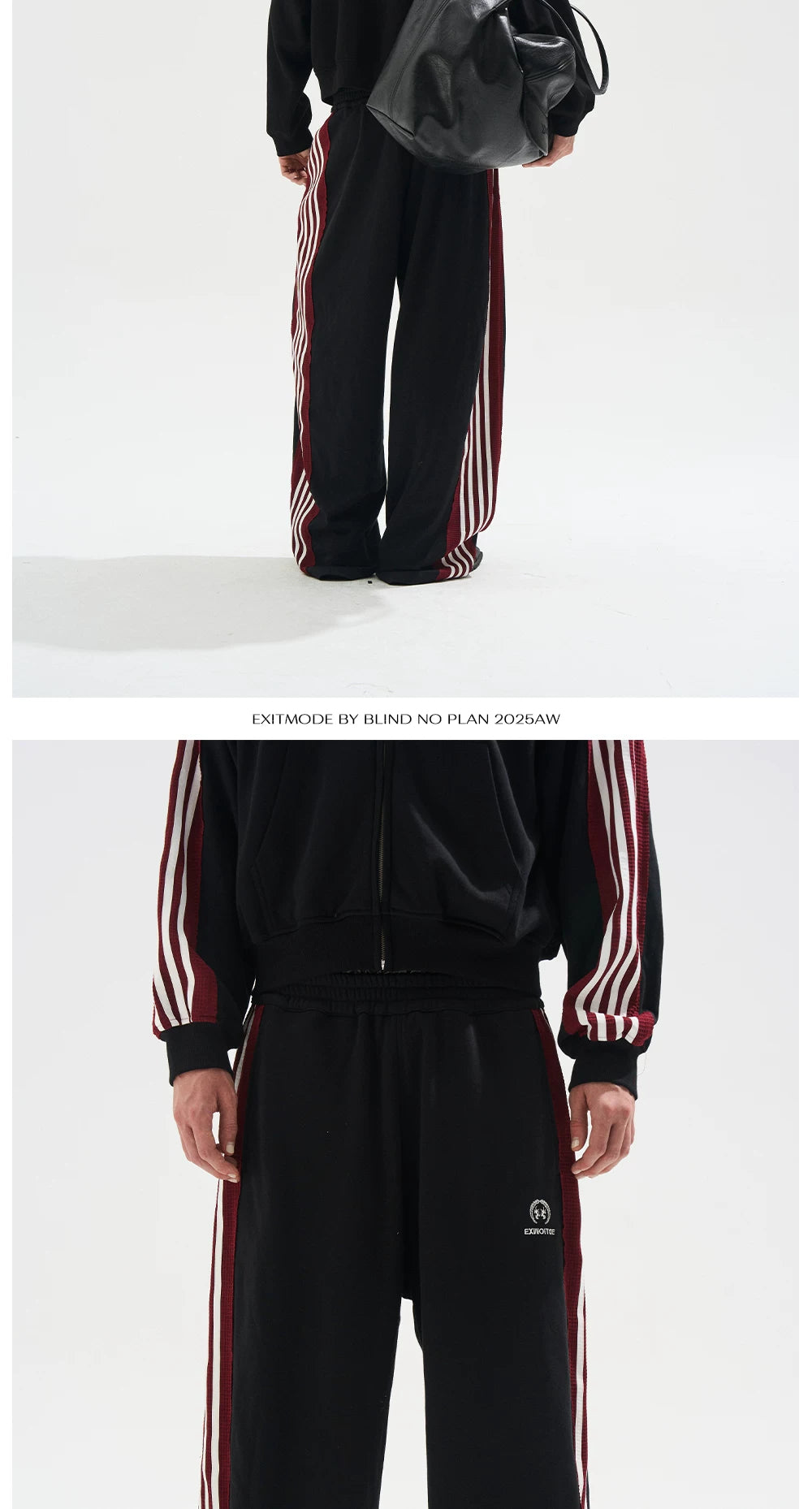 BLINDNOPLAN Rough-trimmed Striped Contrasting Sweatpants