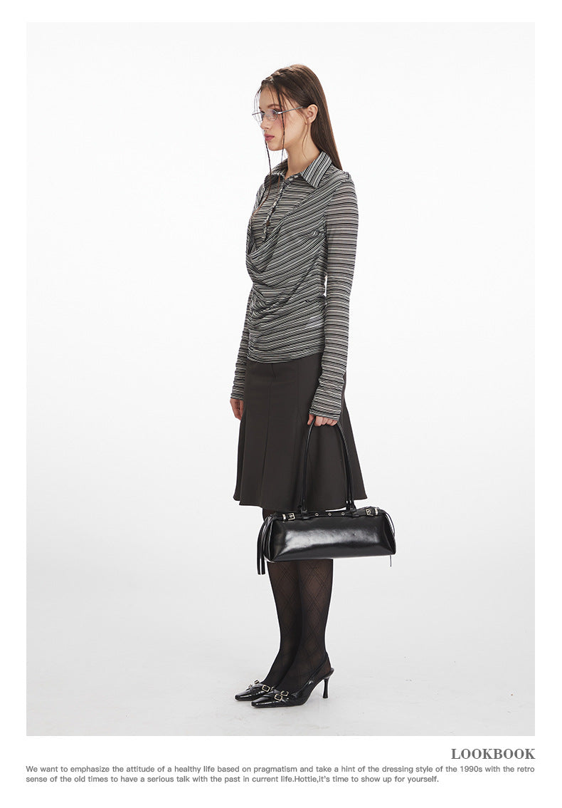 Nariele Irregular Striped Shoulder Long Sleeves