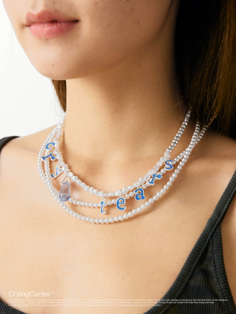 CryingCenter Colored Bean Beads, Pearl Letter Pendant, Tear Necklace