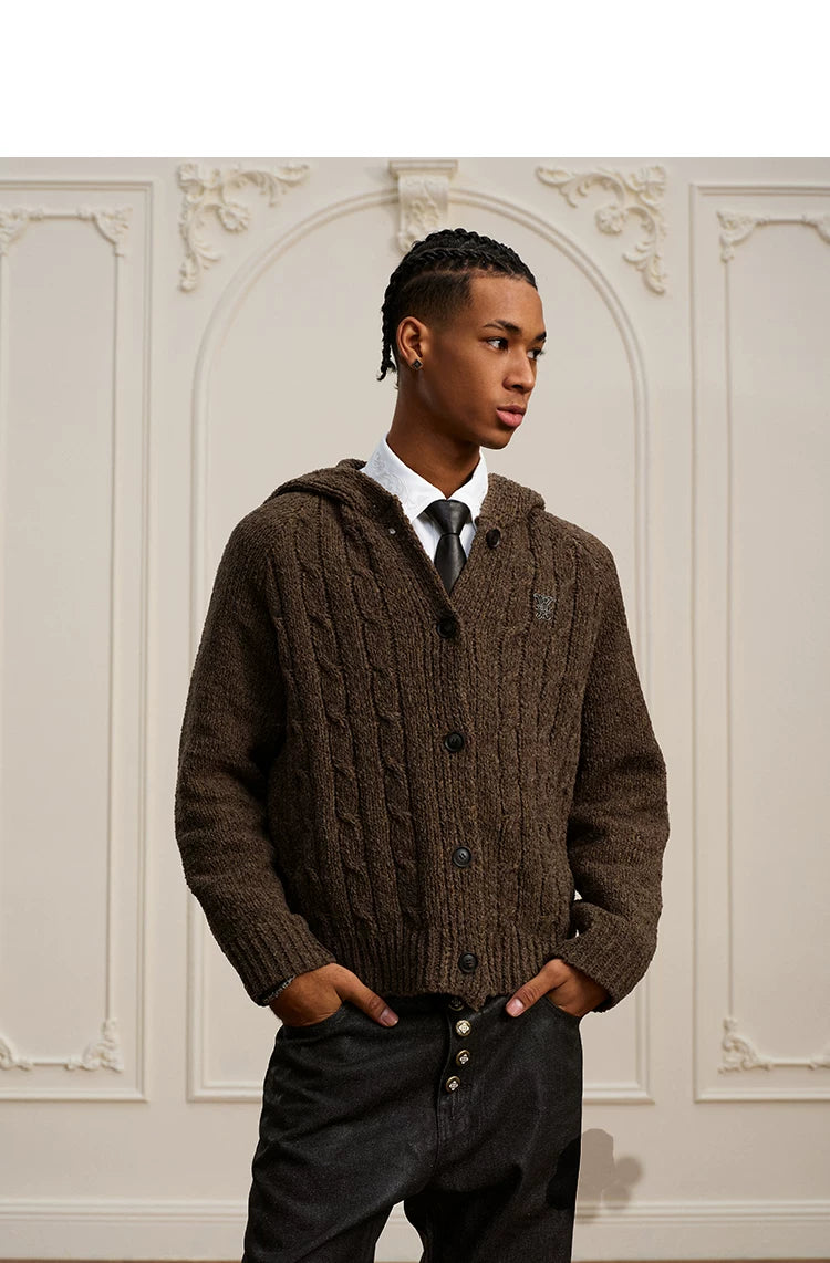 YADcrew Vintage Lazy Twist Hooded Knitted Cardigan