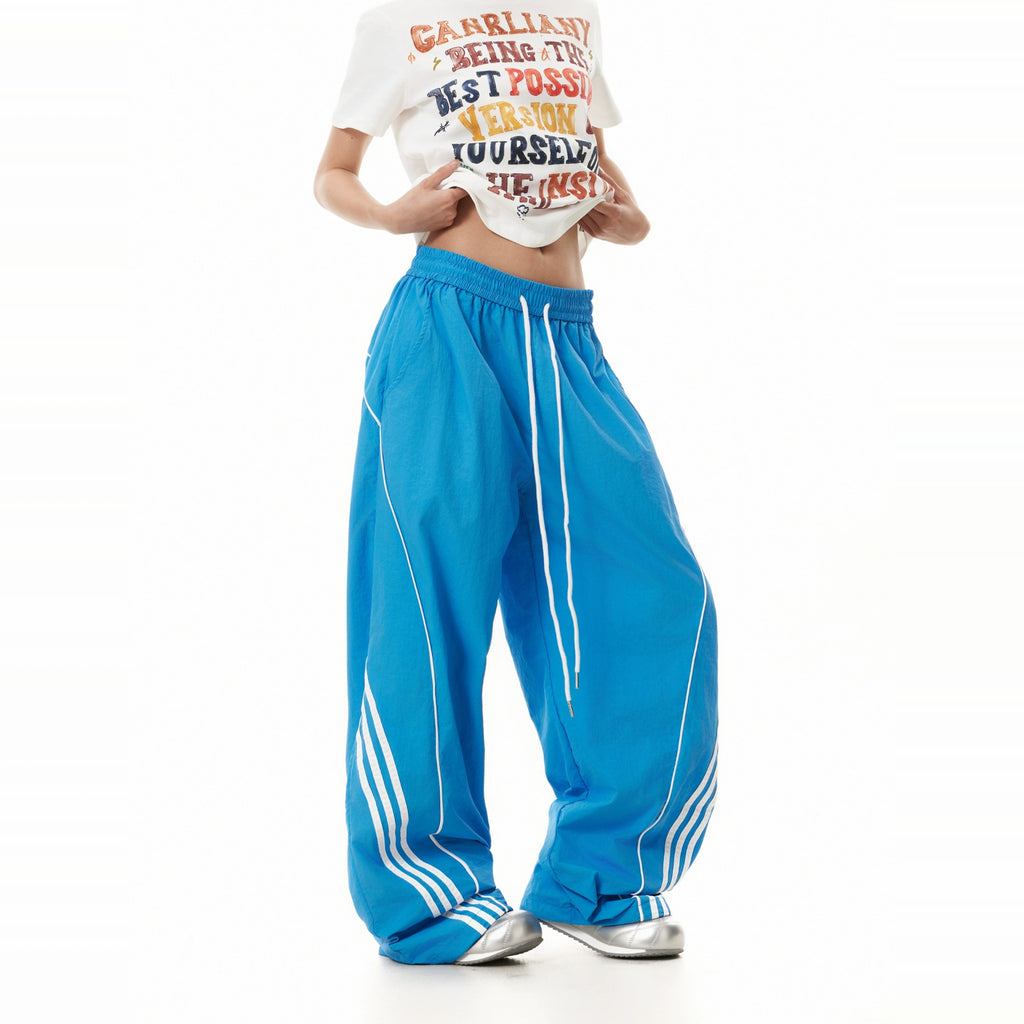 BTSG Retro Three-bar Stitching Loose Wide-leg Sweatpants