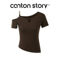 Cantonstory Slanted Shoulder Beaded Slim Tee Skirt Set