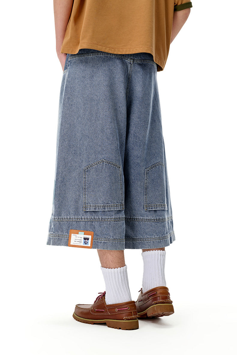 INF Anti-structure washing seven-point denim shorts