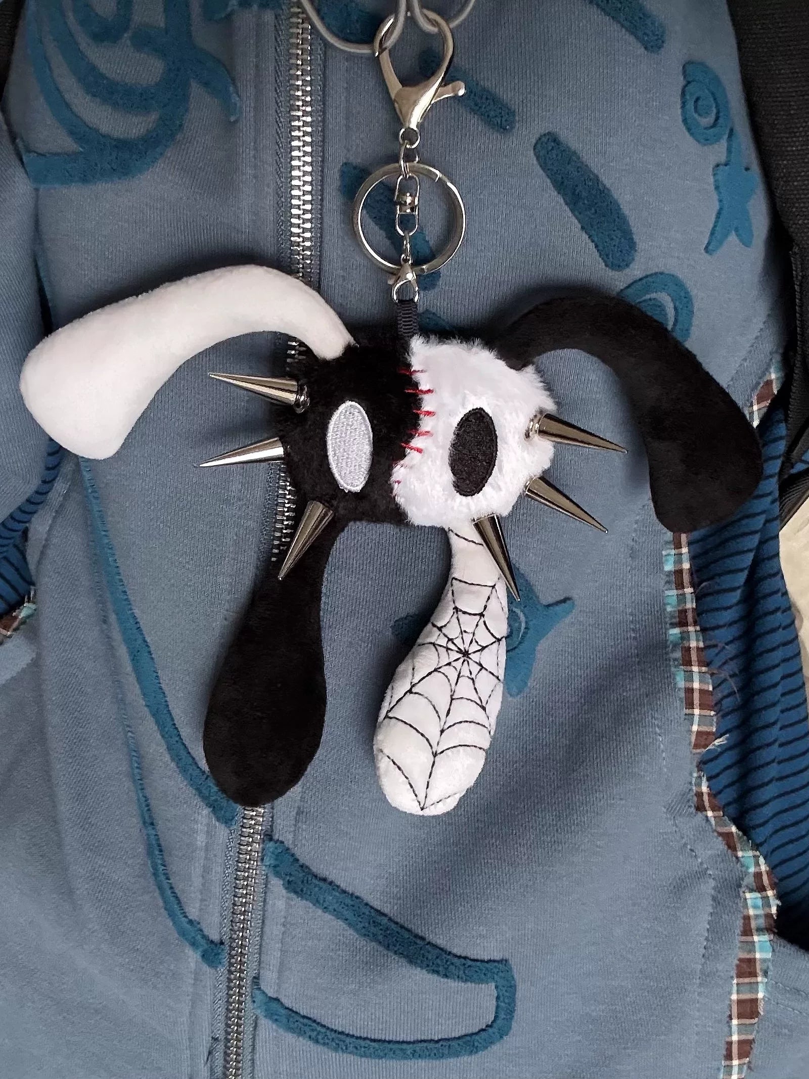 Antiphase Four-eared Rabbit Skull Plush Black and White Hanging Baby Pendant