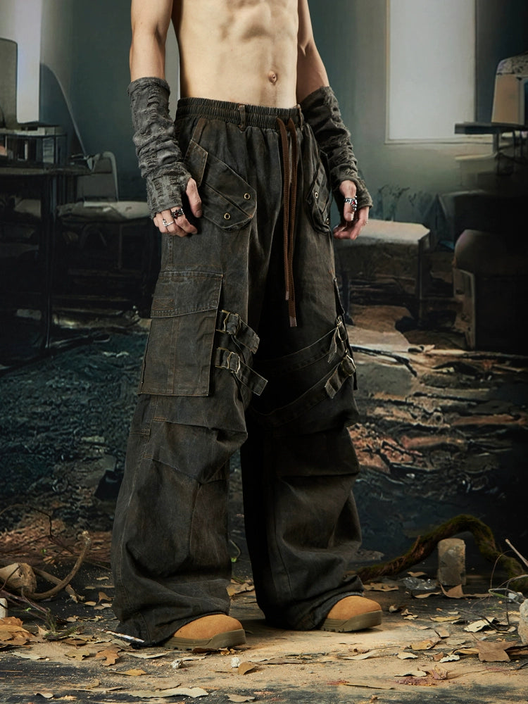 NOMANIAI Loose pleated multi-pocket overalls