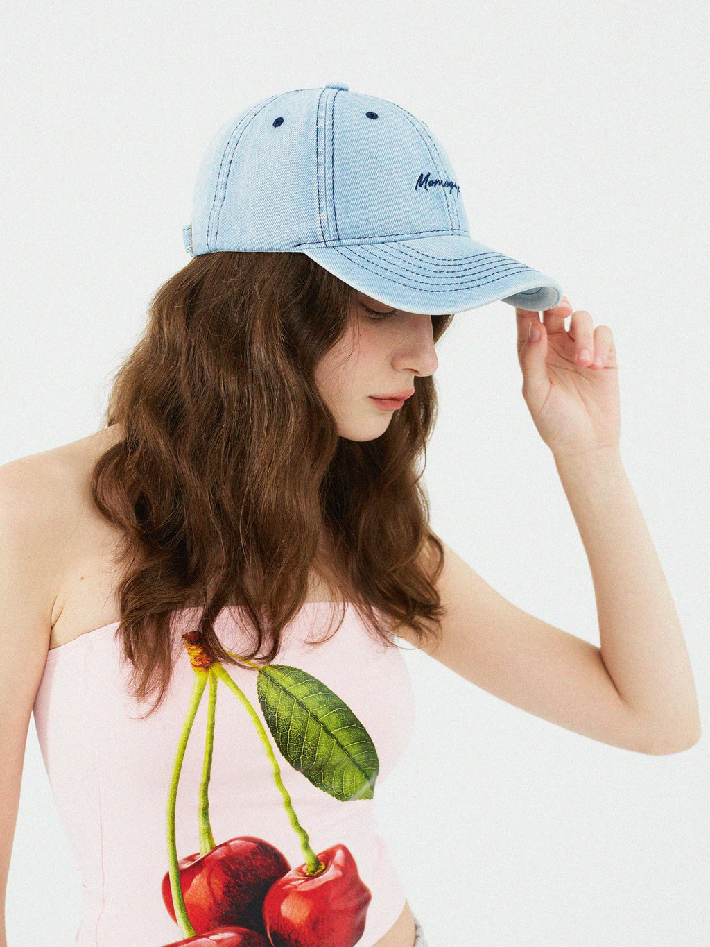 Momogigi Vintage Denim Embroidered Baseball Cap
