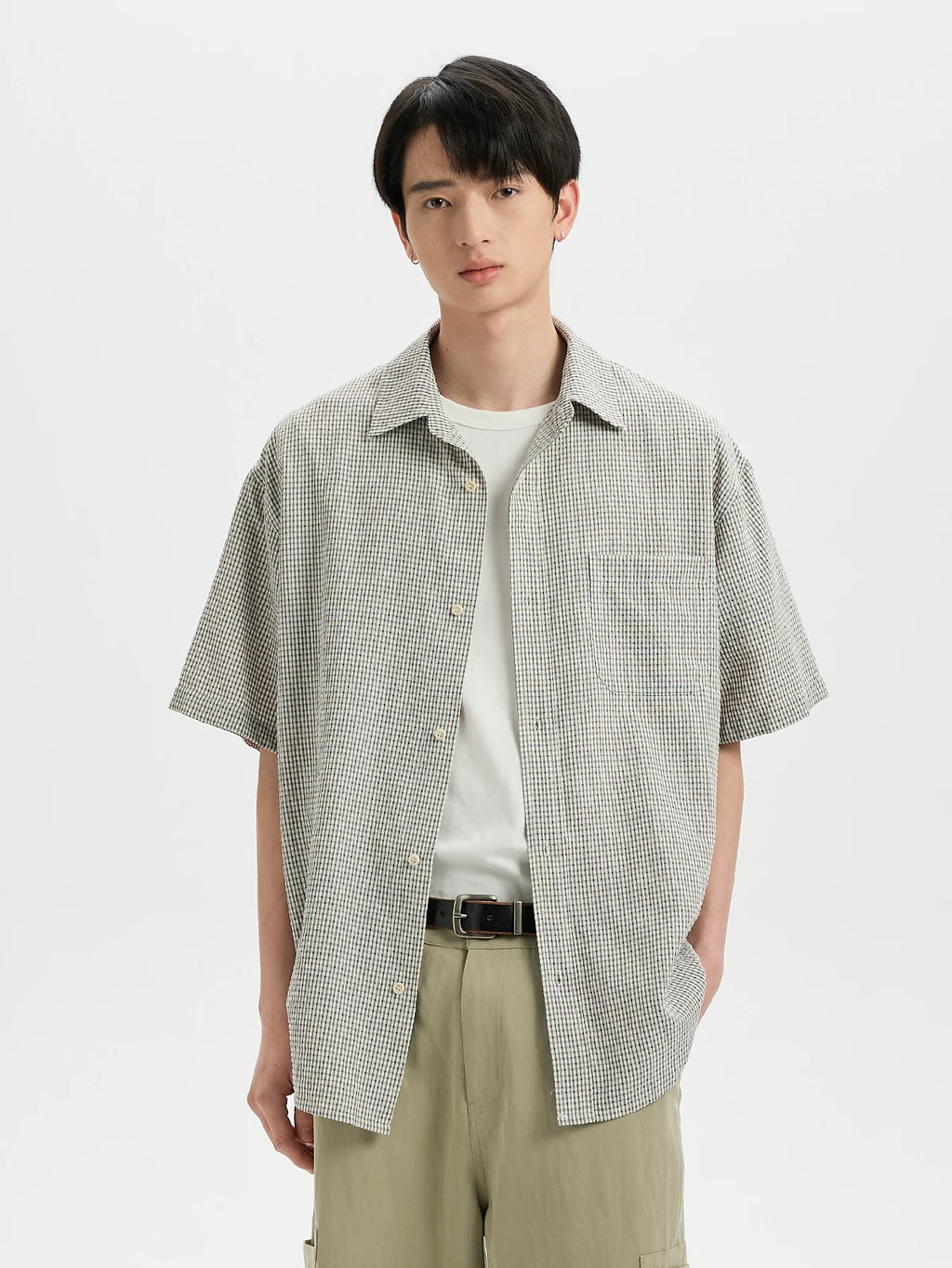 BUTTBILL Plaid Pocket Short-sleeved Shirt