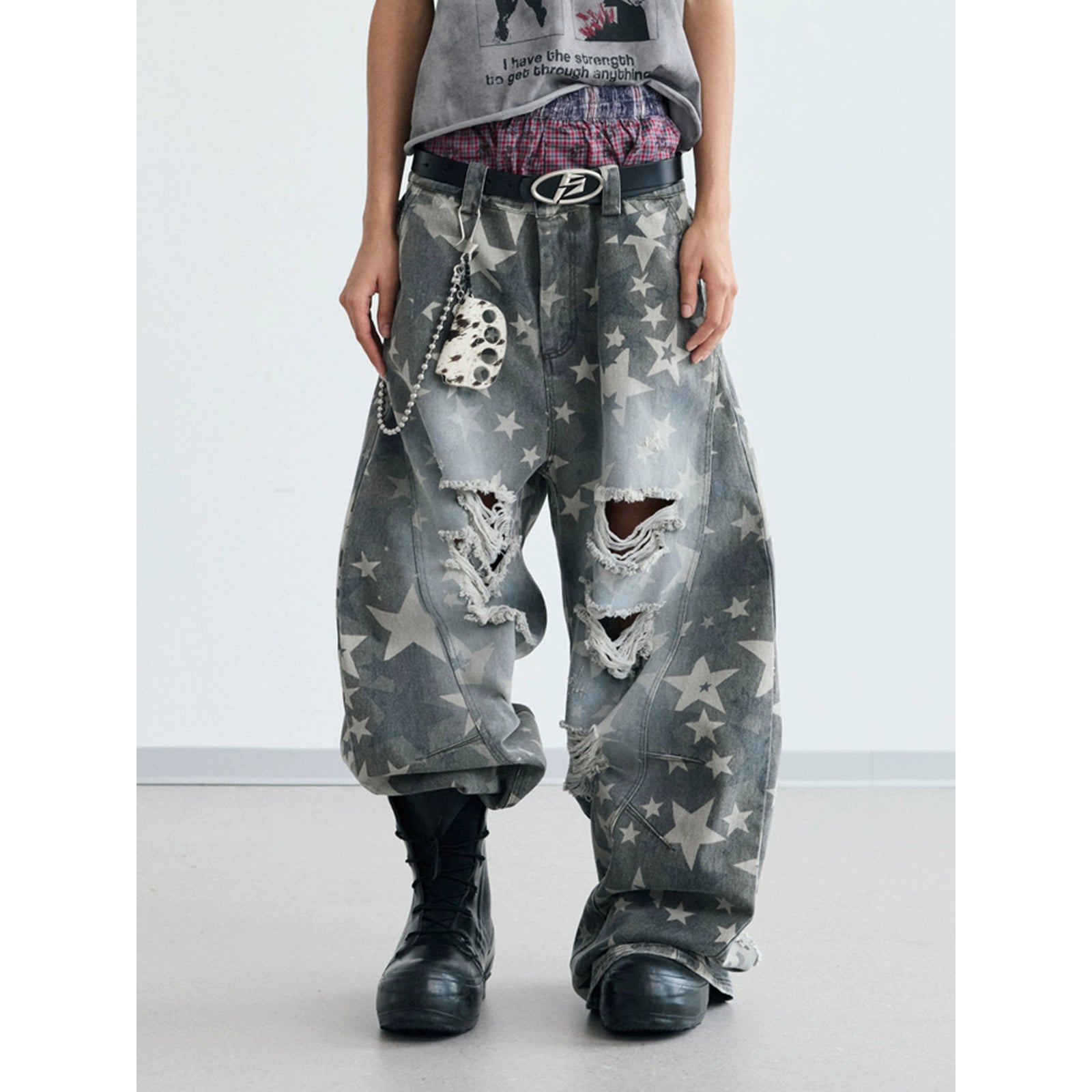 PEOPLESENSE Spray Horse Liu Star Pattern Old Ripped Scimitar Pants