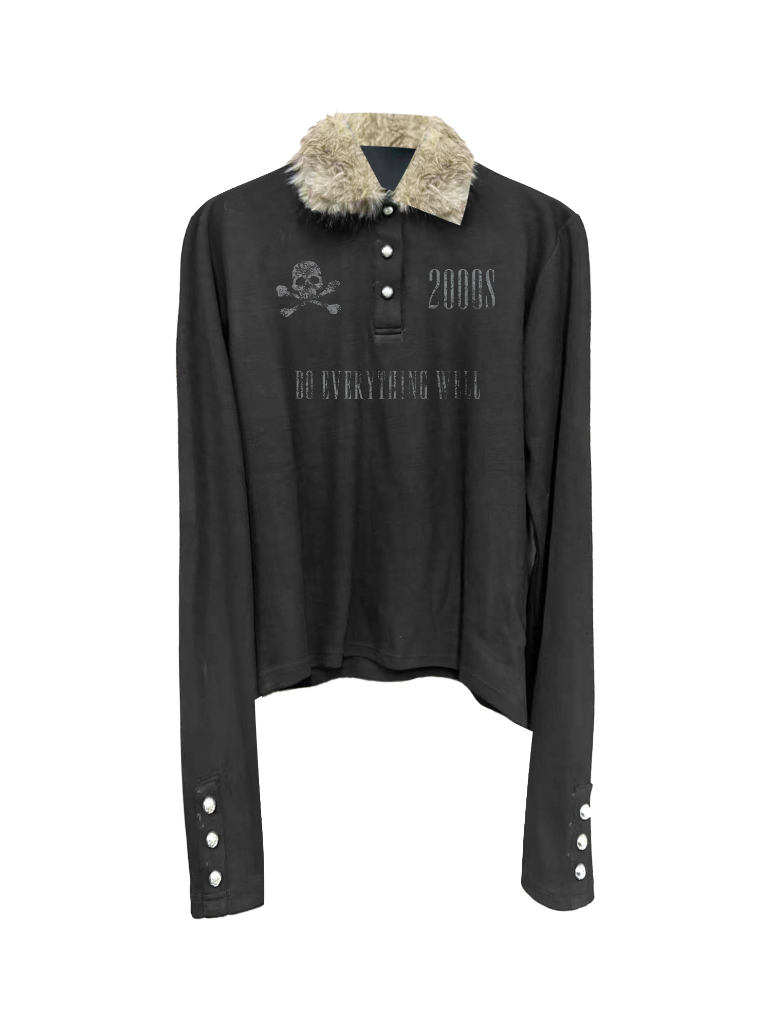 DETW Fur Neck Splicing Slim-fit Short Long-sleeved Polo Shirt