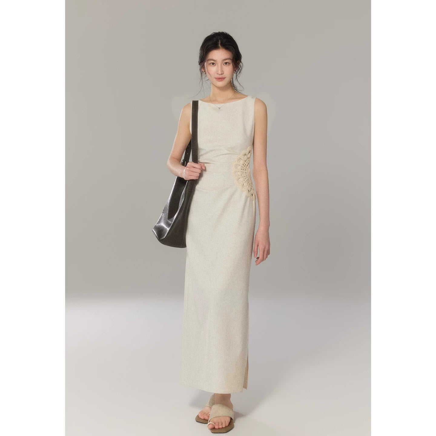 TYANG High-end Temperament Stitching Hand-crocheted Flower Dress