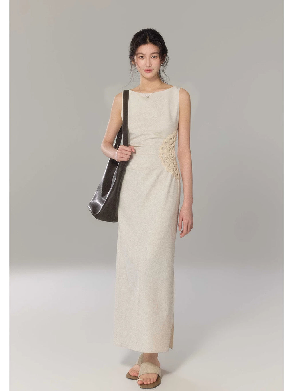 TYANG High-end Temperament Stitching Hand-crocheted Flower Dress