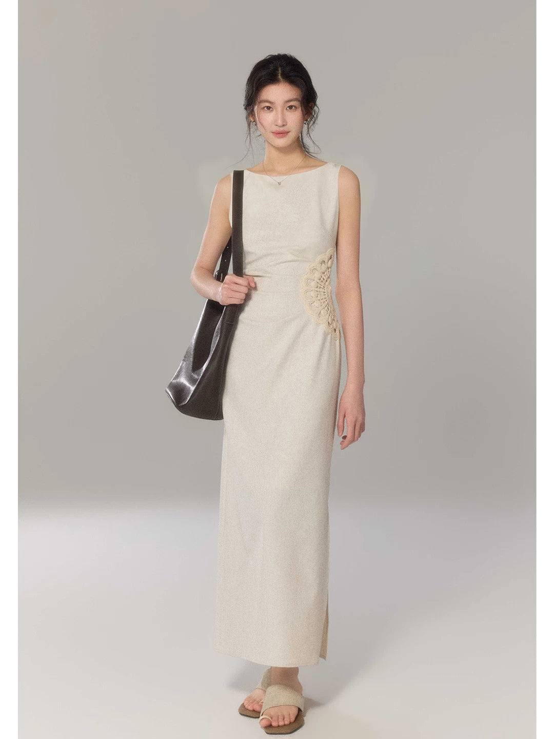 TYANG High-end Temperament Stitching Hand-crocheted Flower Dress