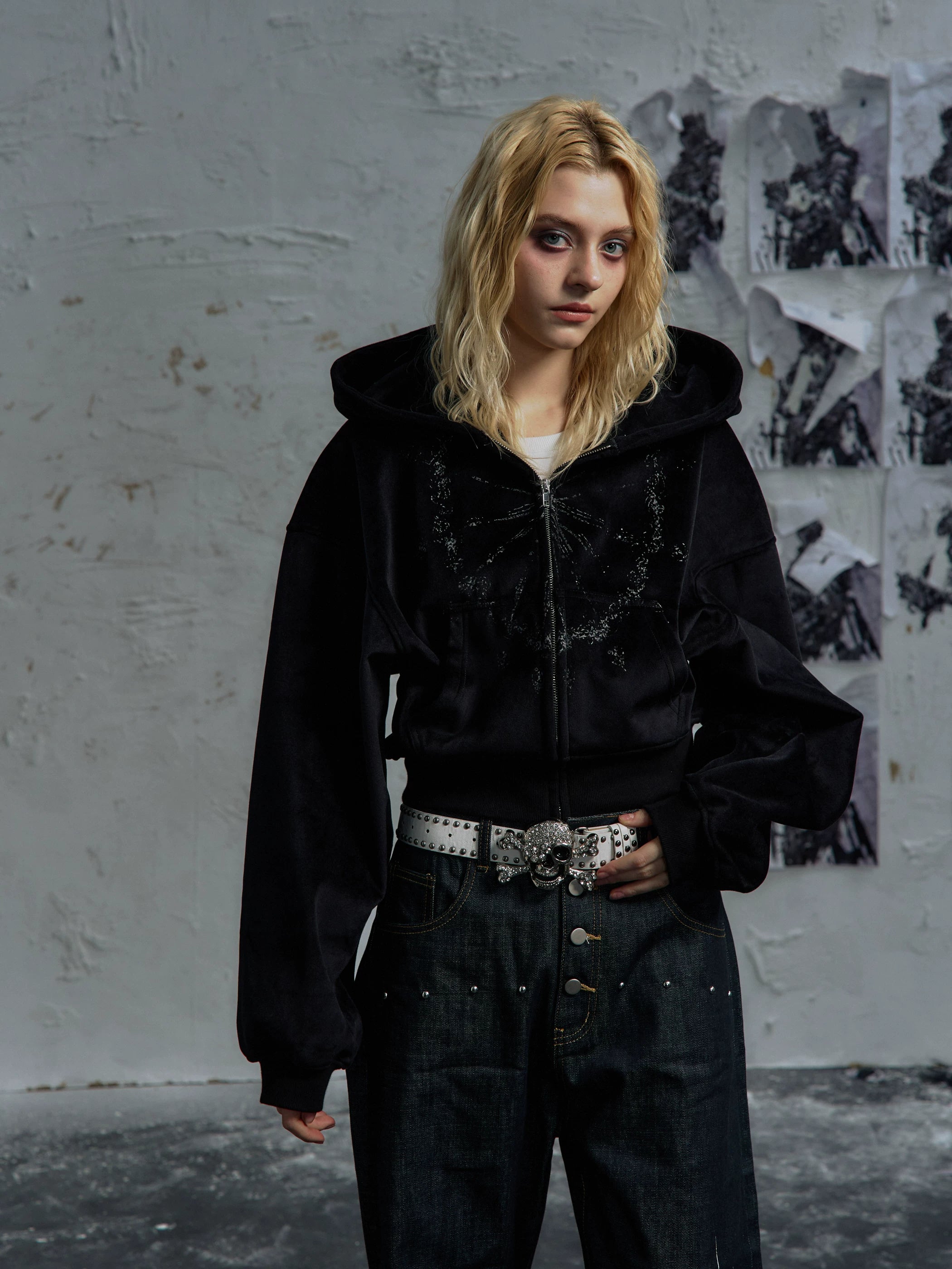 PAIKI Bright Wizard Hat Velvet Hooded Zip Sweater