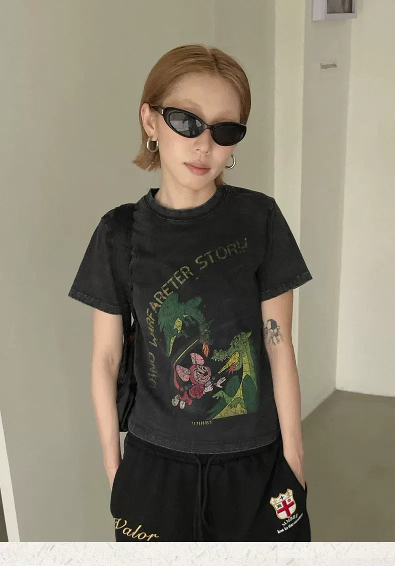 MMBBT Funny Cartoon Print Crew Neck Tee