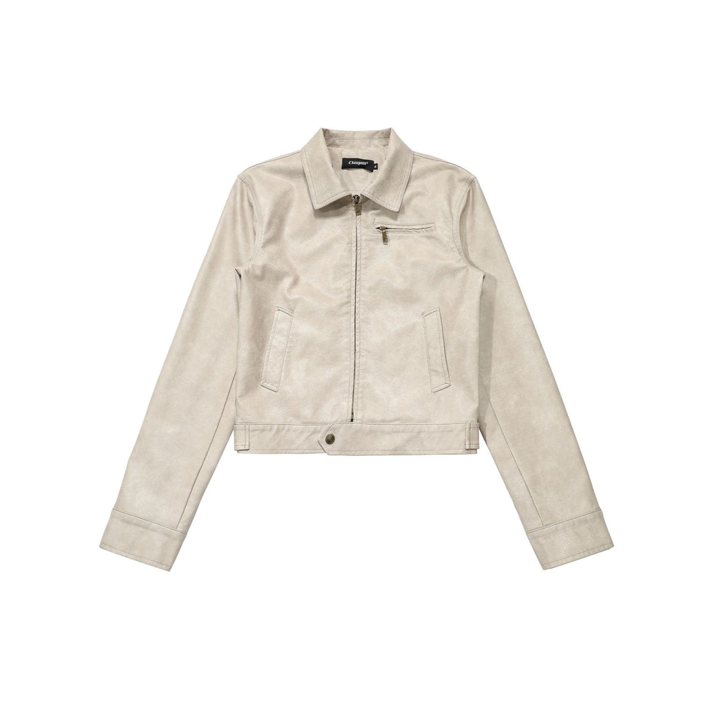 CHANYOOU Retro Lapel Short Leather Jacket