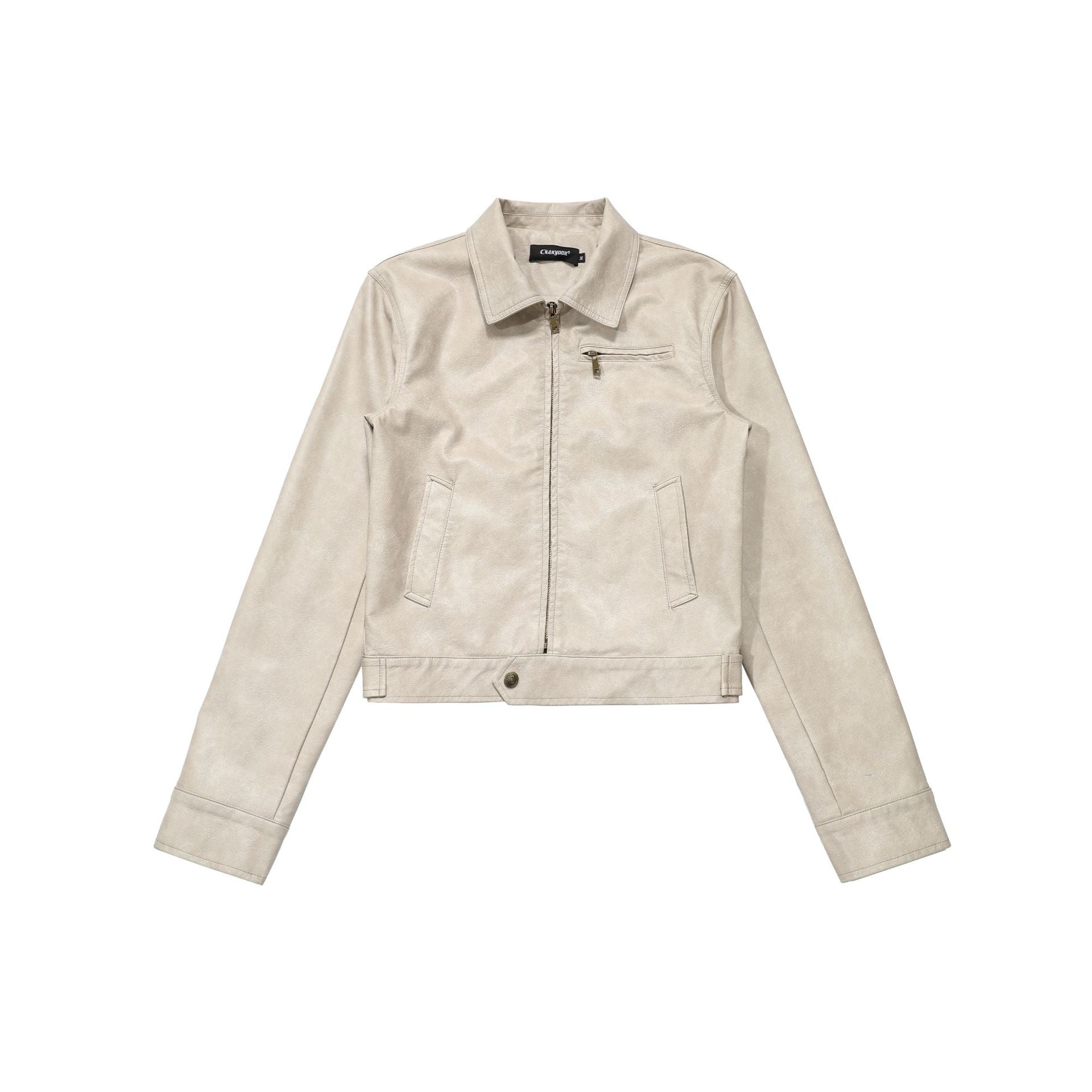 CHANYOOU Retro Lapel Short Leather Jacket