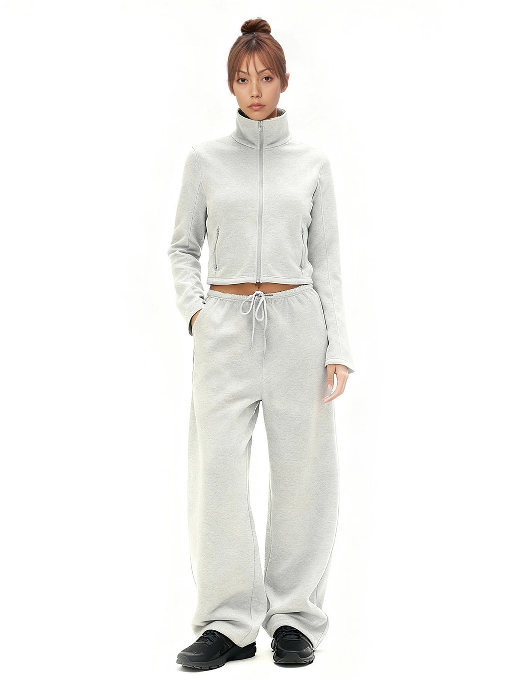 SHE SEEK Vintage Turtleneck Zip Sweater Jacket Casual Banana Cone Sweatpants Set