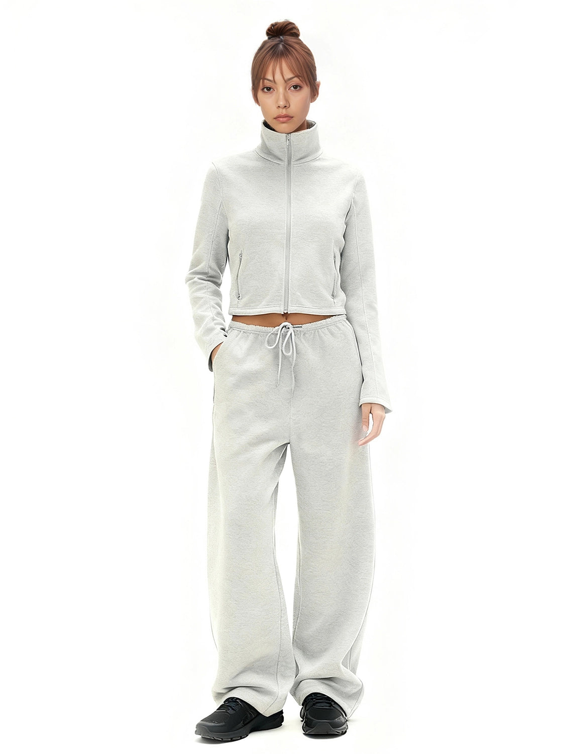 SHE SEEK Vintage Turtleneck Zip Sweater Jacket Casual Banana Cone Sweatpants Set