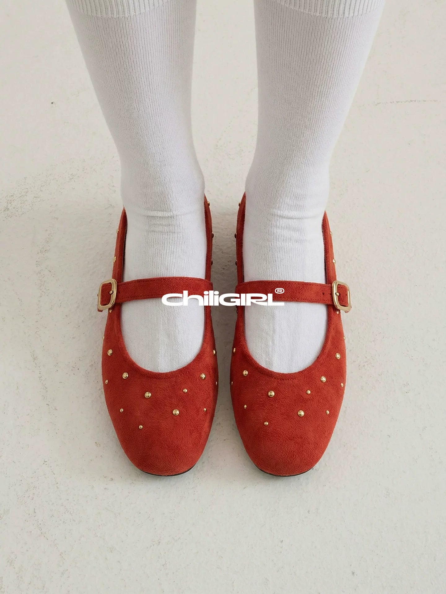 CHILIGIRL Rivet Shallow Suede Shoes