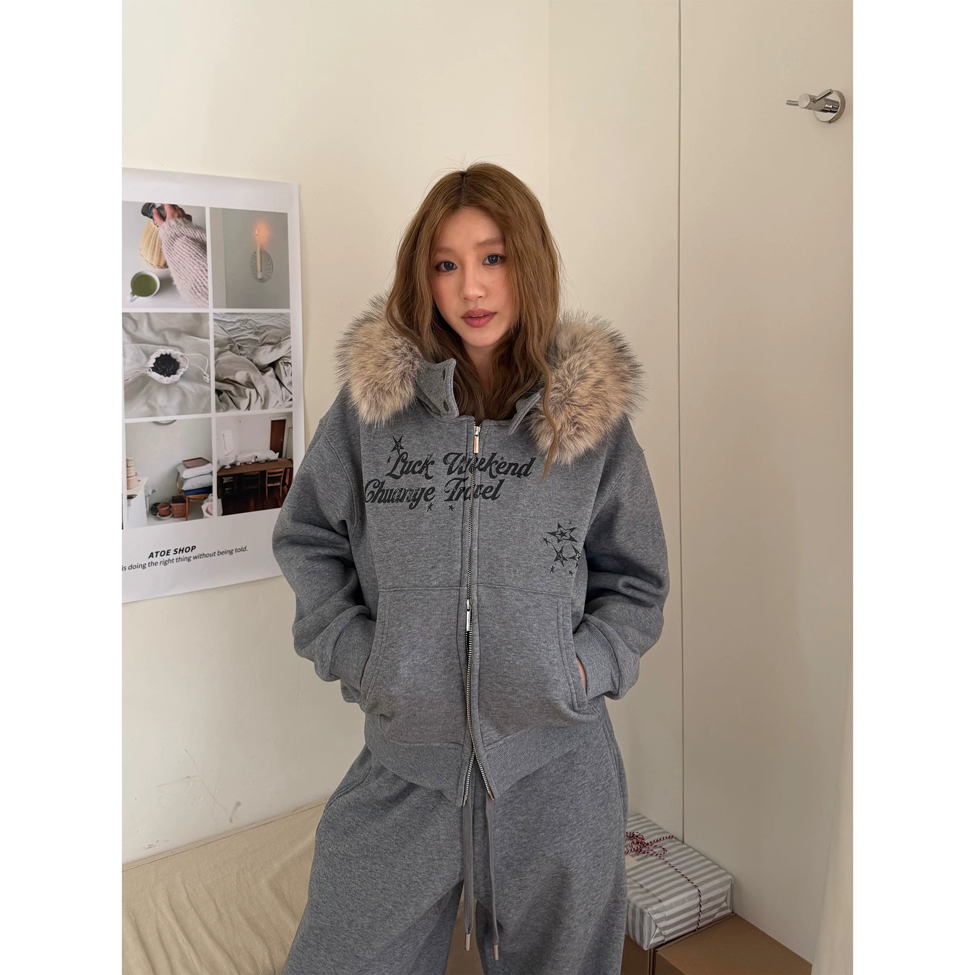 CCYE Removable Fleece Collar Short Jacket