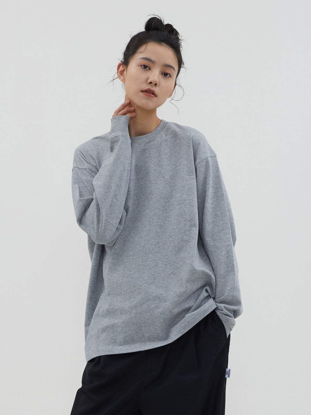 LIVINGTOWN Basic Casual Loose Small Neckline Embroidery Long Sleeve