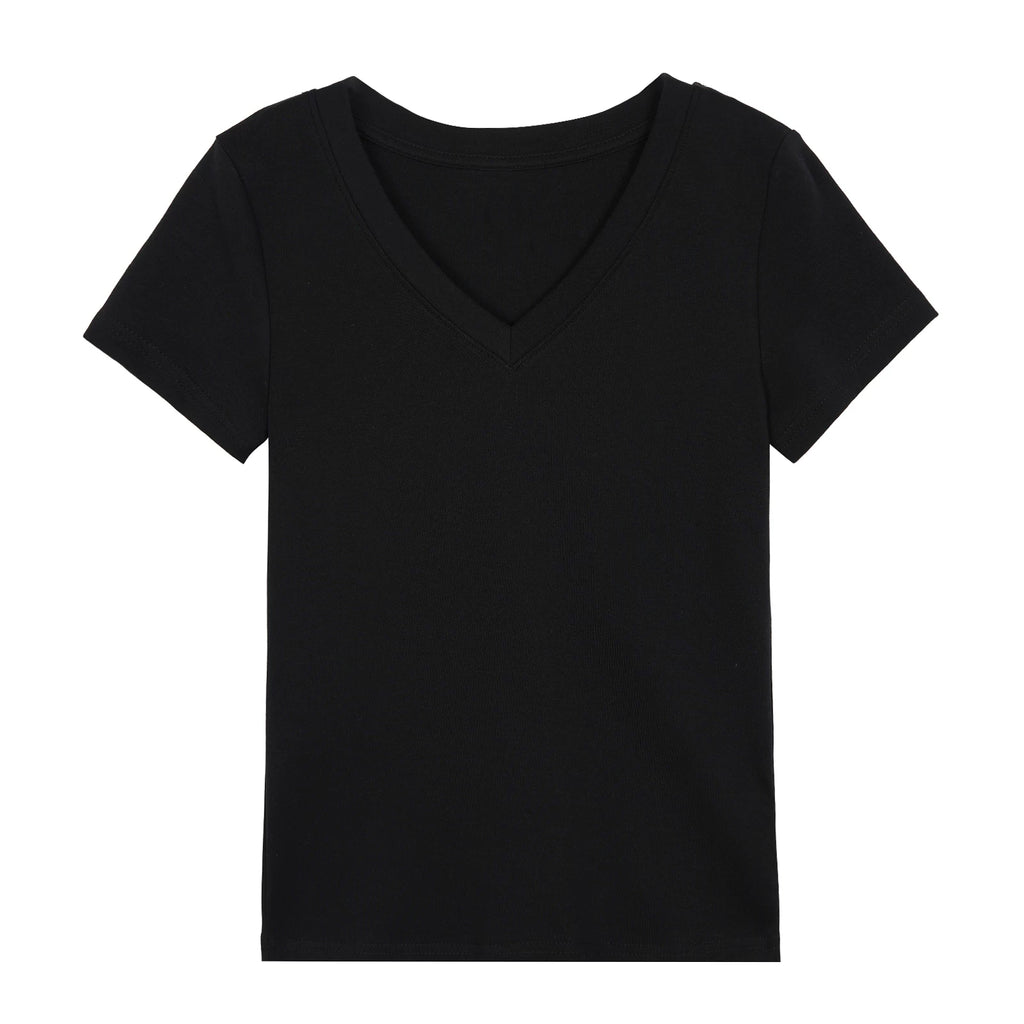 XUJING Simple V-neck Slim and Thin Tee