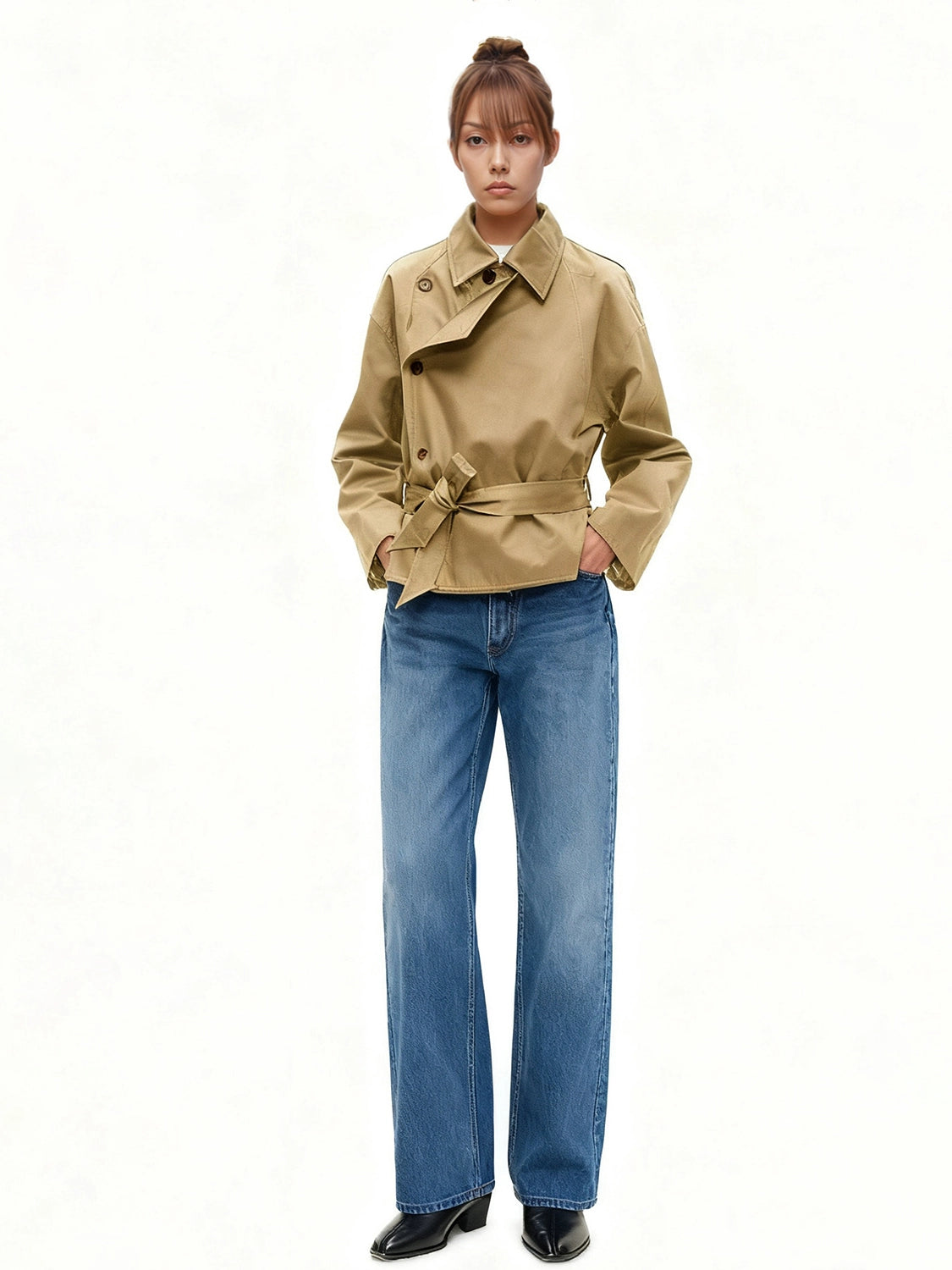 SHE SEEK Short Version Premium Lapel Trench Coat
