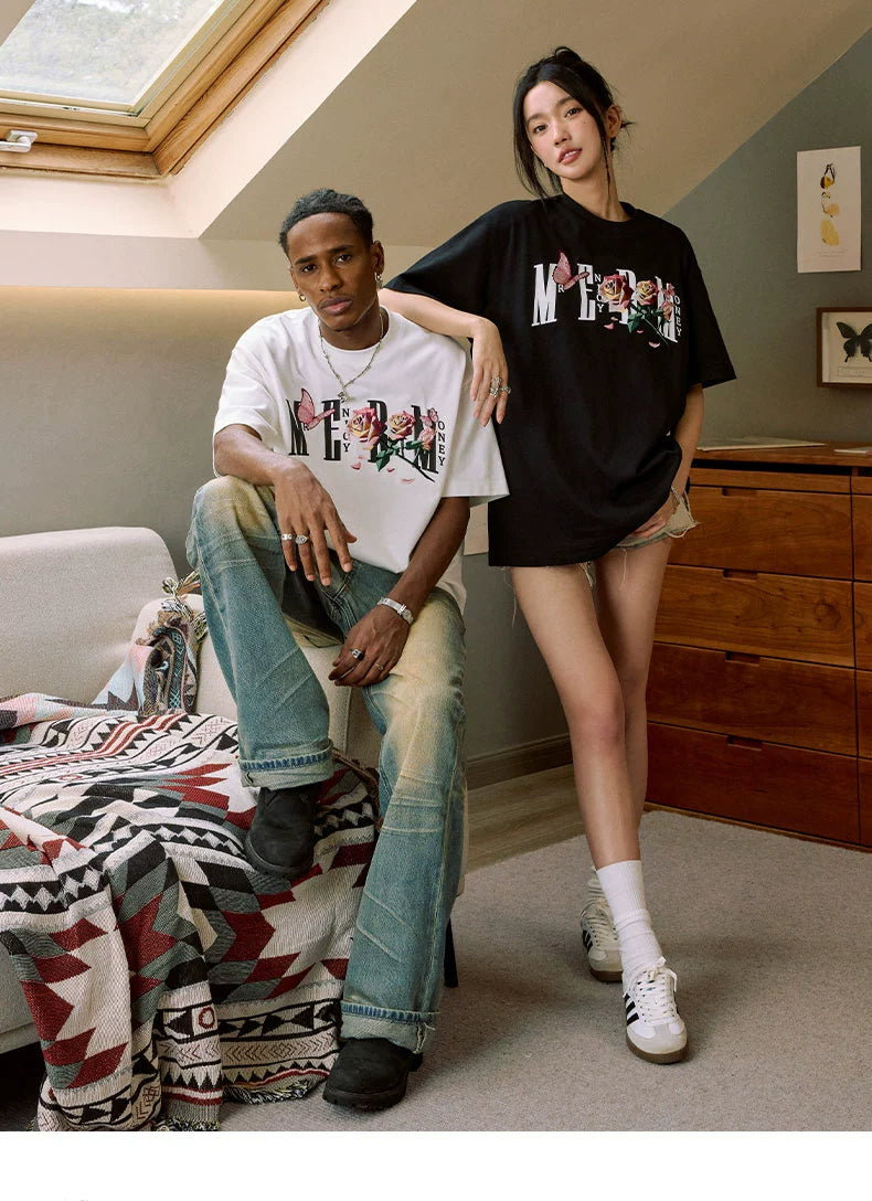 MEDM Origami Slice Rose Butterfly Embroidery Tee