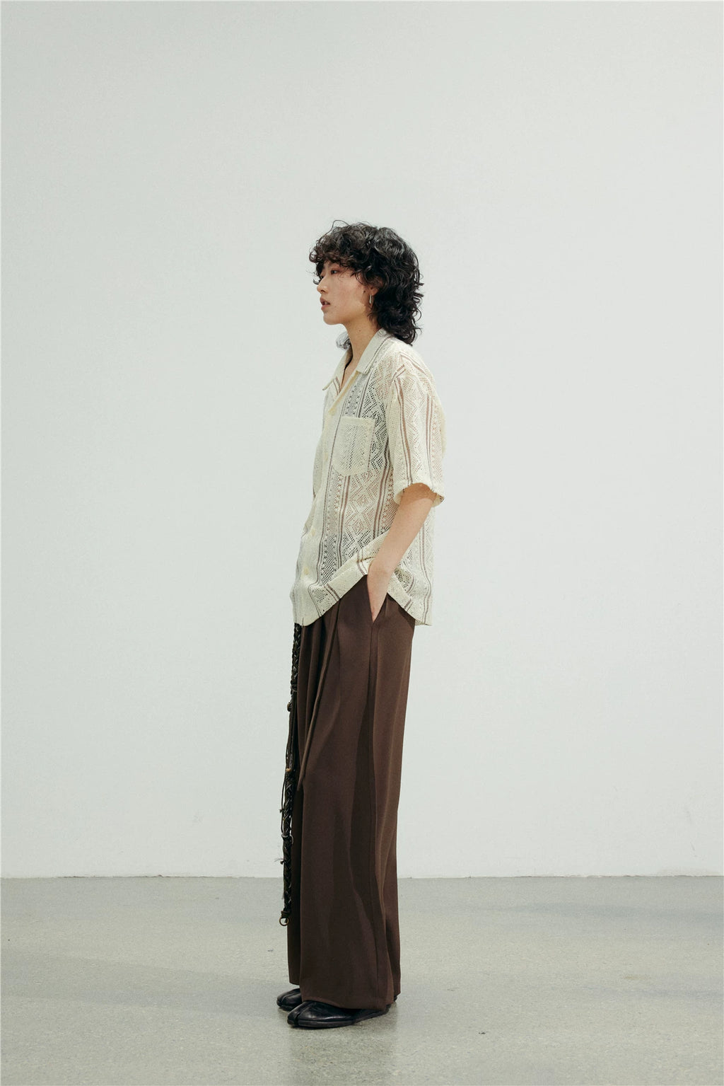 SUNYVONNE Irregular Diagonal Button, High-waisted Lace-up Casual Suit Pants