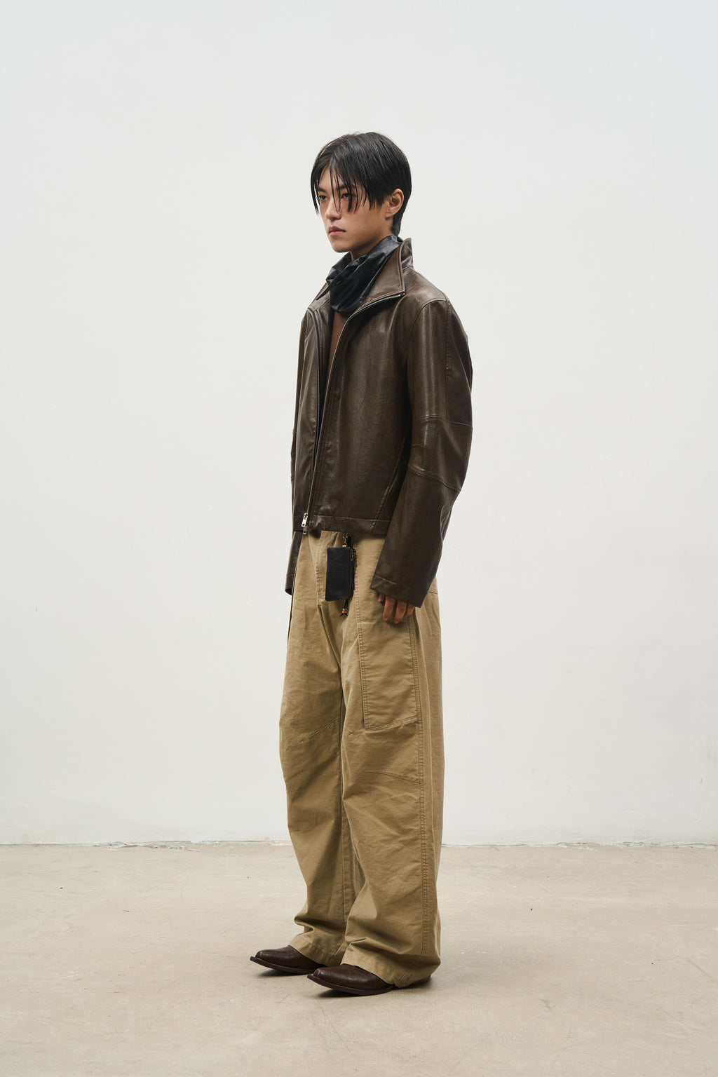 SOUTHFISH Vintage Natural Textured PU Leather Lapel Jacket