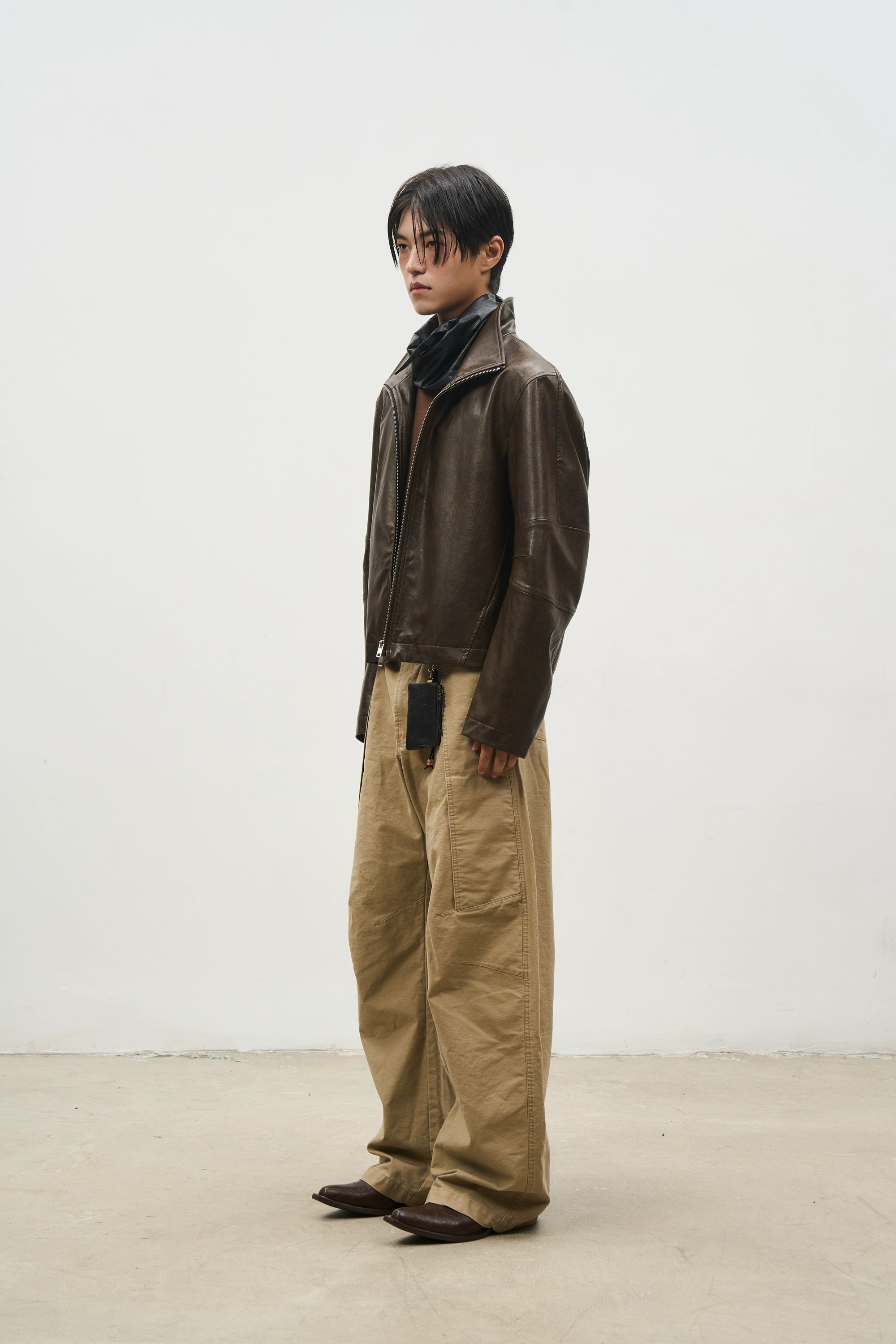 SOUTHFISH Vintage Natural Textured PU Leather Lapel Jacket