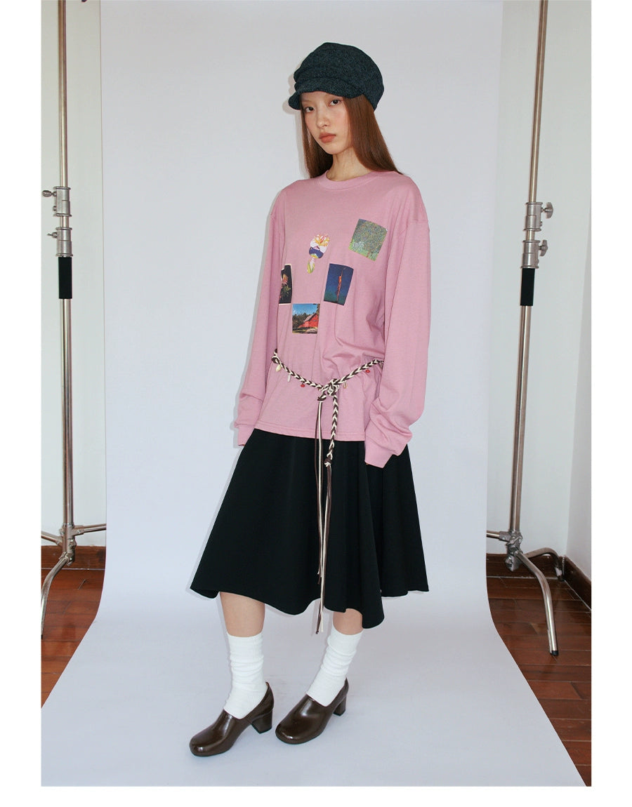 FUNKYFUN Plant Flower Collage Print Loose Long Sleeve