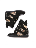 DETW Leopard Print Leather Rivets High-top Thick-soled Heel Shoes