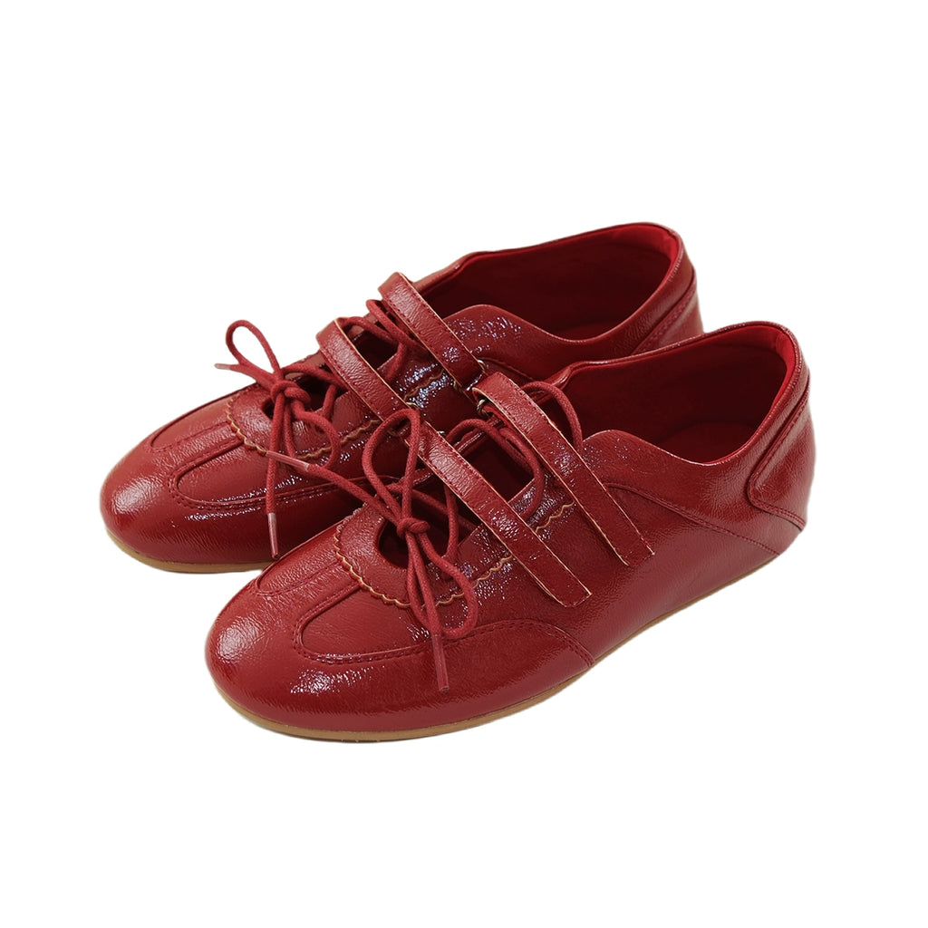 Mooreyu Leather Round Head Shallow Mouth Casual Mary Jane Shoes