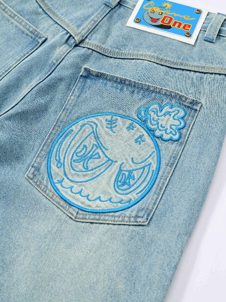 GameOne Straight  Washed Loose Hip Hop Jeans