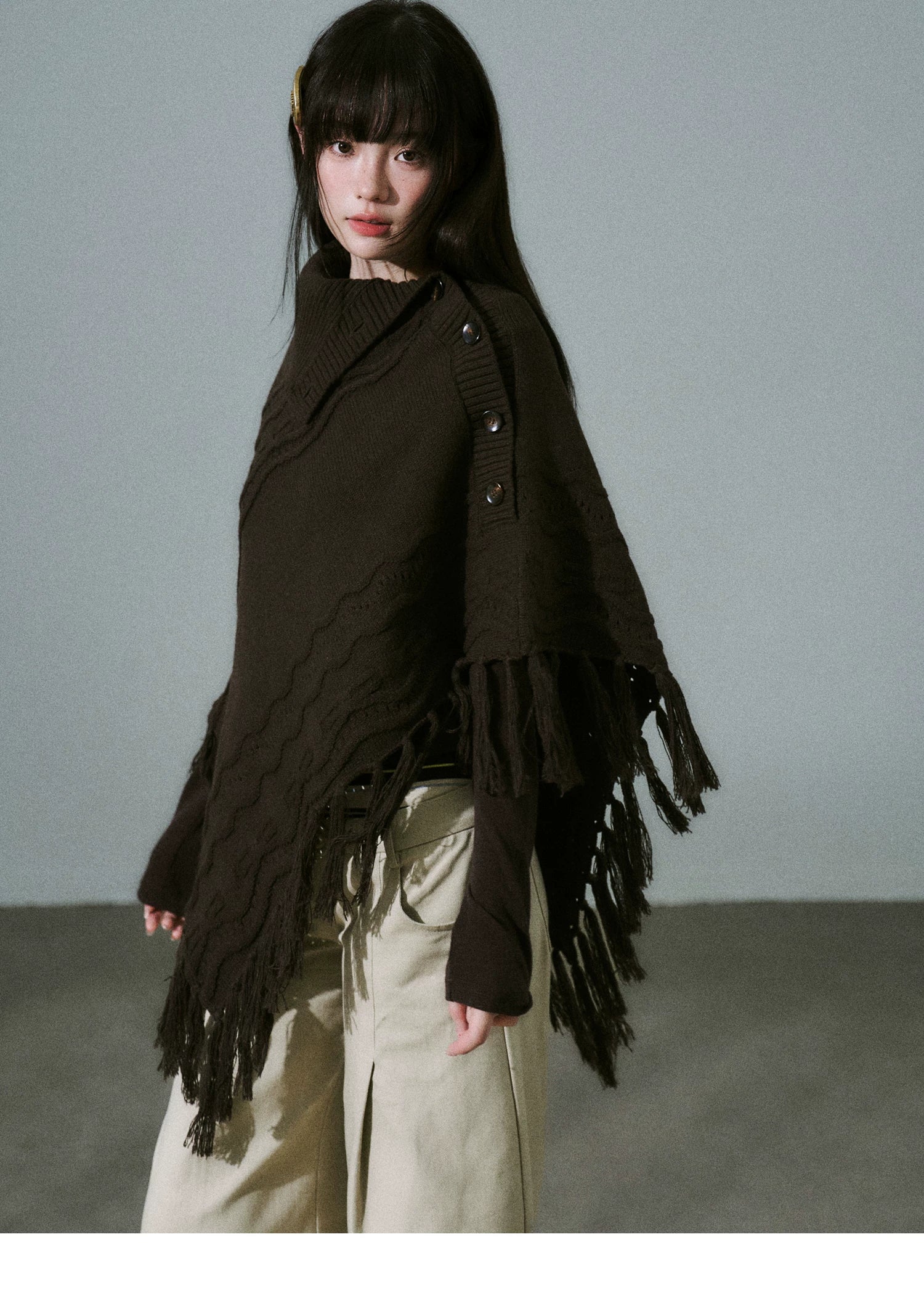 LOST FOREST Handmade Versatile Fringed Shawl Cape