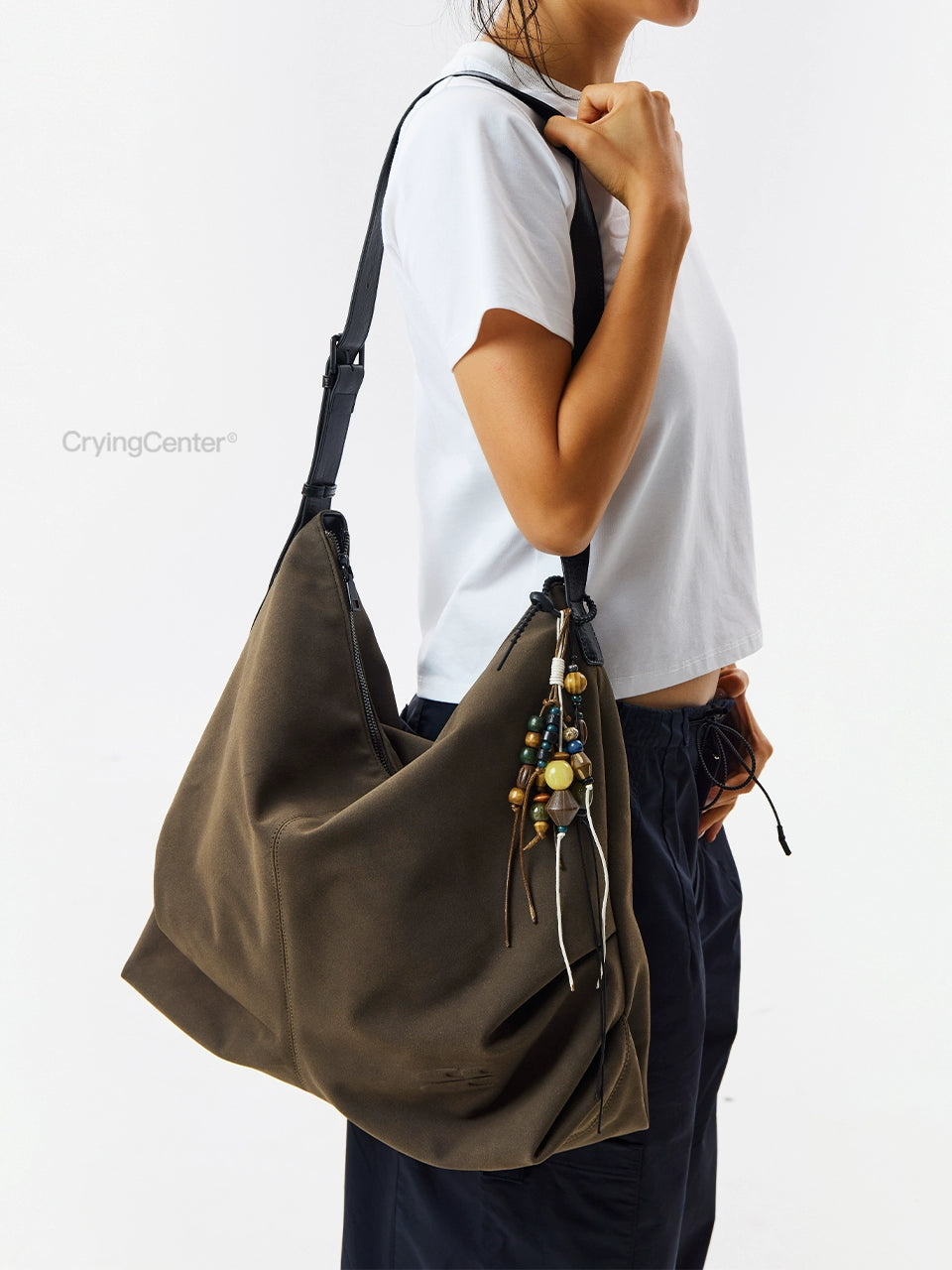 CryingCenter Contrasting Splicing Pleated Large Messenger Bag