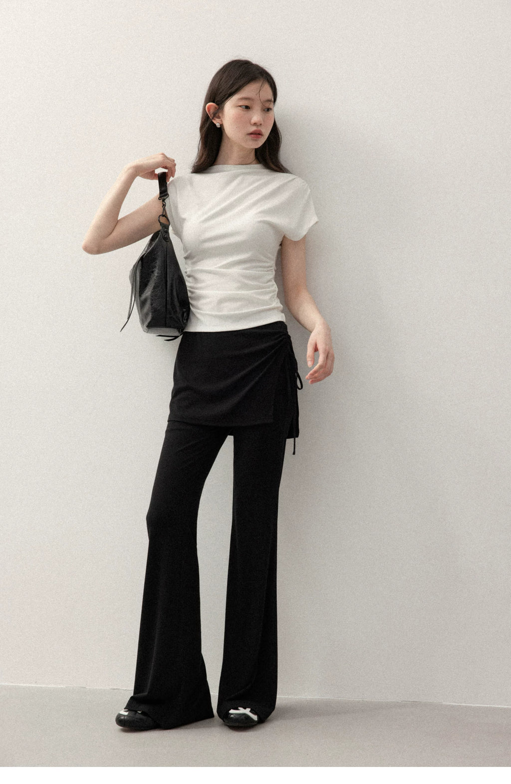 Cantonstory Fake Two-Piece High Waist Fart Curtain Casual Pants