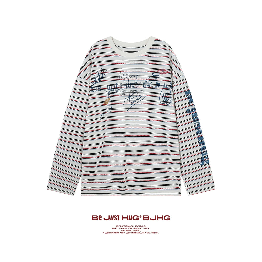 BJHG Striped Graffiti Print Knitted Sweater Couple Sweater