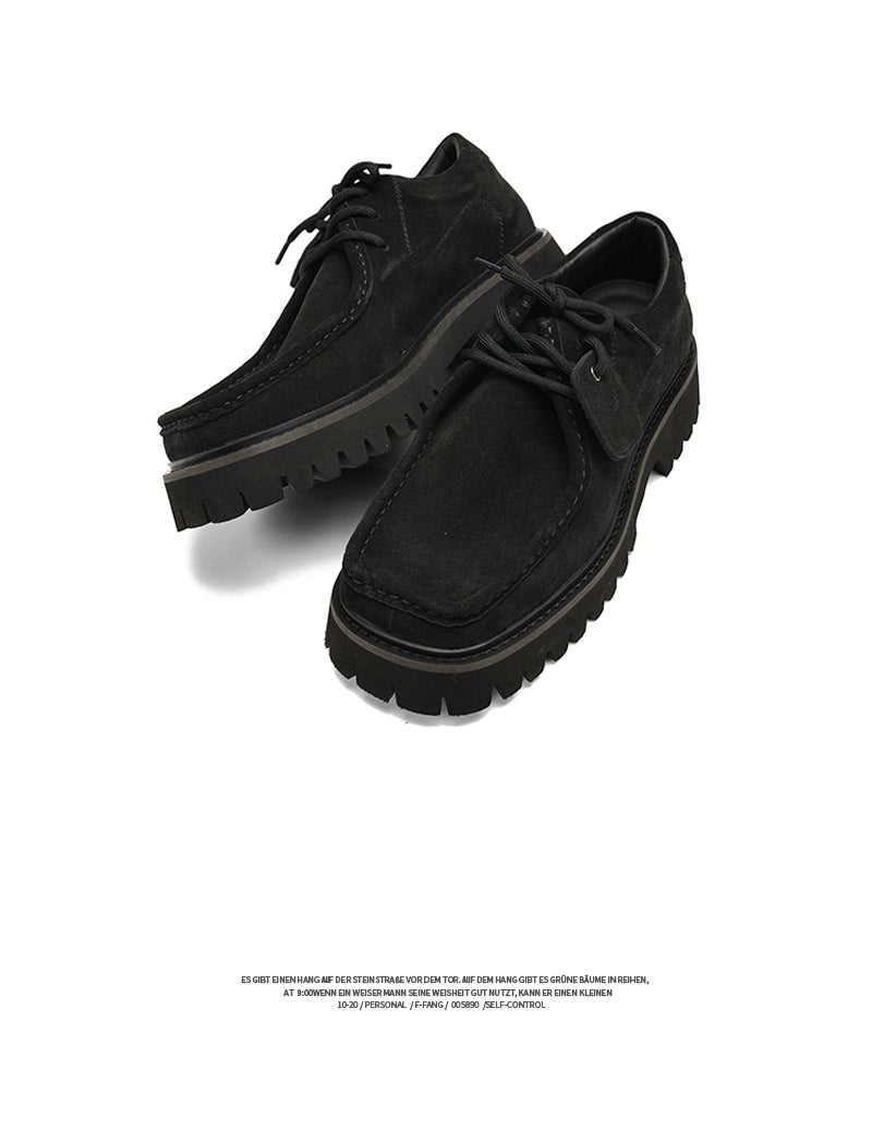 FANGSANHUO Square Head Retro Thick-soled Suede Tooling Short Boots