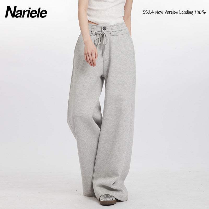 Nariele Mopping Sports Elastic Wide Leg Straight Pants
