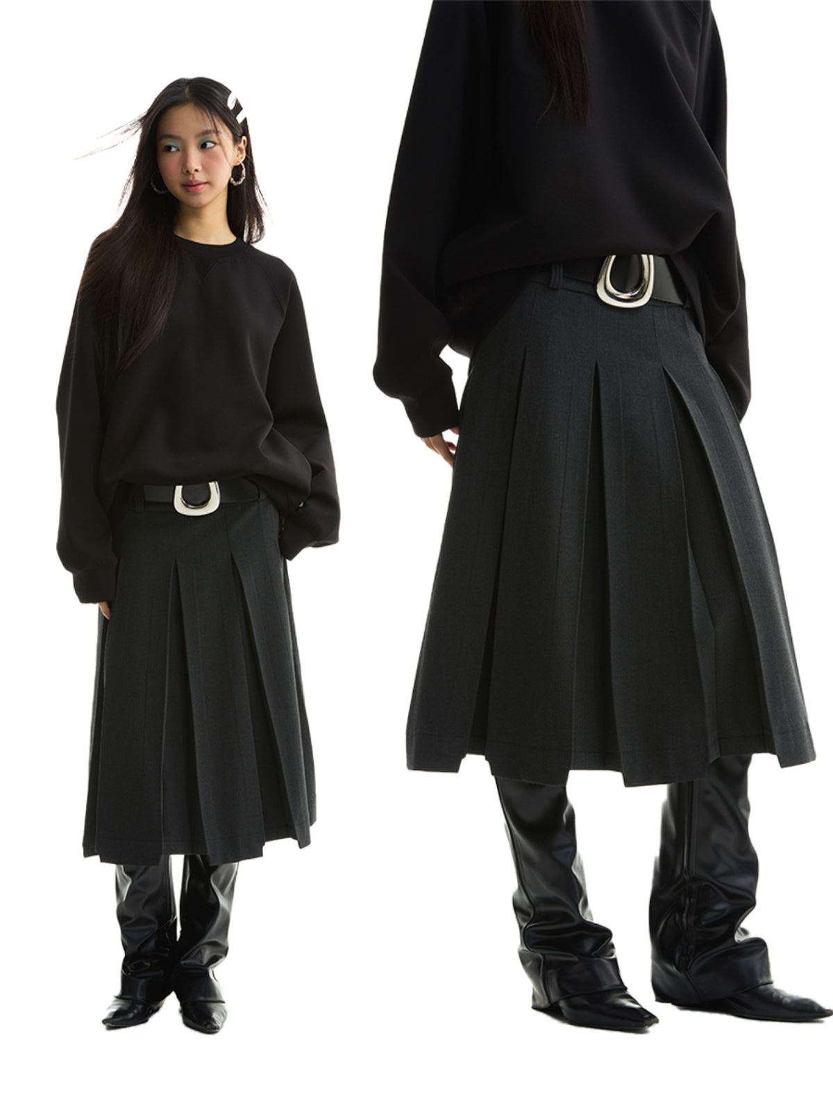 FUNKYFUN Two Wear Irregular Pleated Suit Skirts