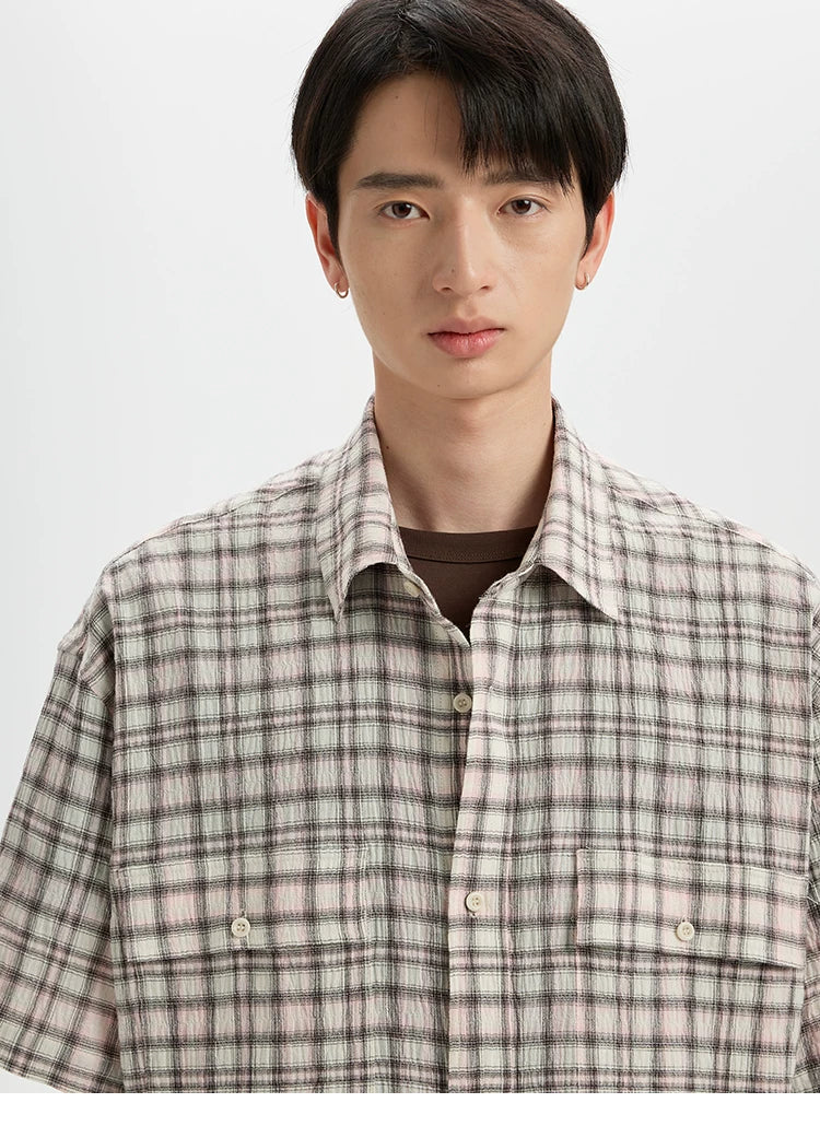 BUTTBILL 200g Plaid Drop-Shoulder Short-Sleeve Shirt