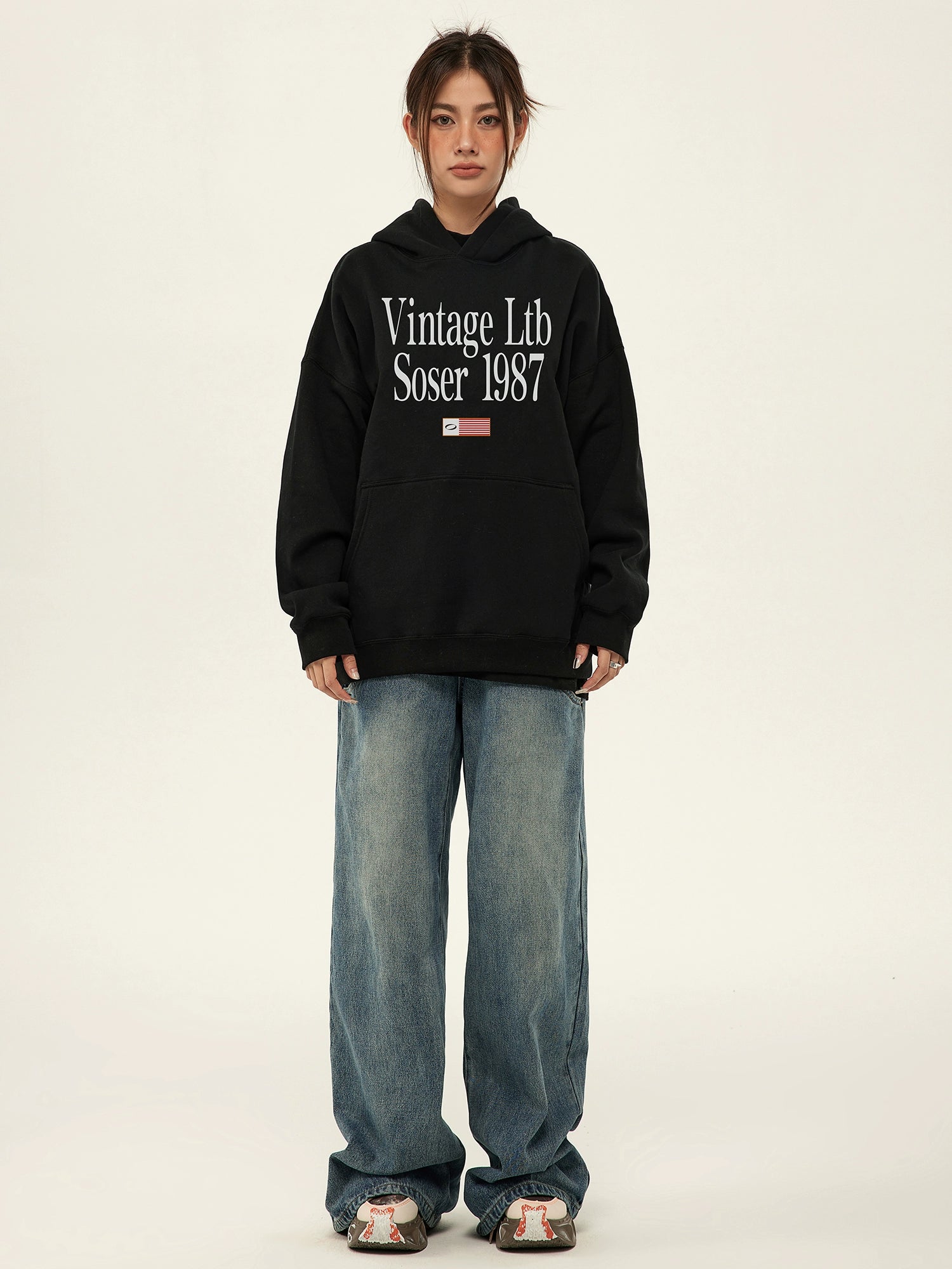 SOSER Vintage Alphabet Fleece Hooded Sweater