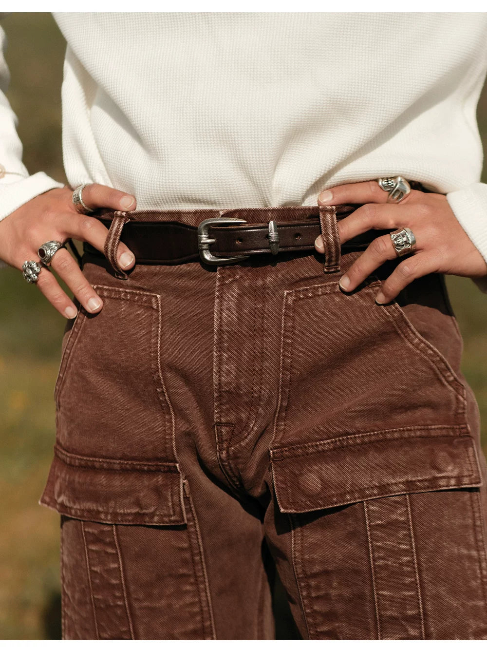 MBBCAR Vintage Versatile Casual Horseshoe-mouth Stitch Belt